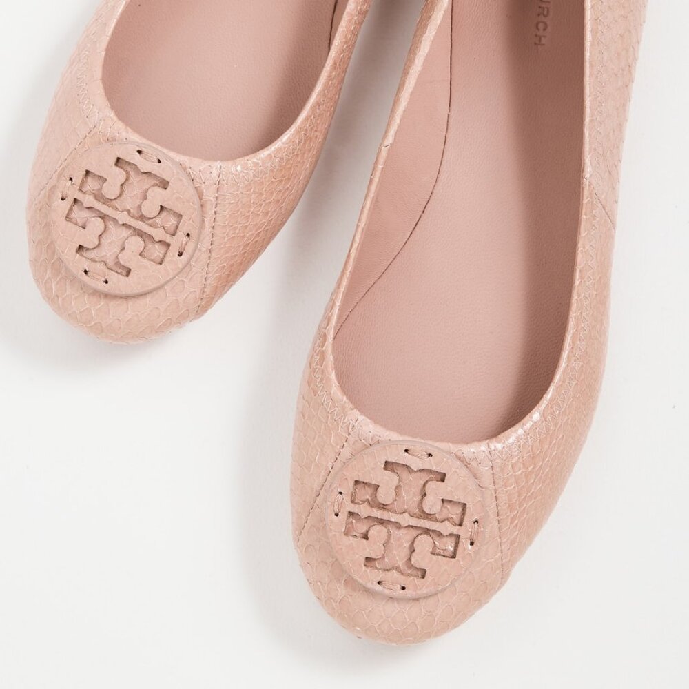 Tory Burch $228 Minnie Travel Ballet Flats Snake Embossed MANY SIZES Meadowsweet - Picture 9 of 15